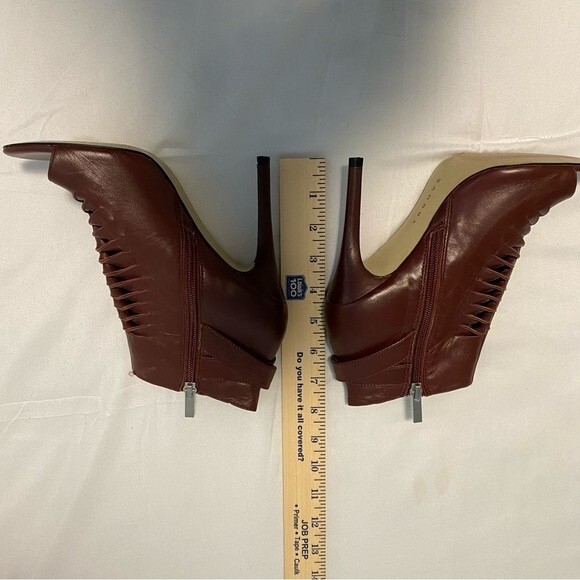 Trouve Peep Toe Leather Boot Chocolate Brown Stiletto Heel Cut Out Design Size 7 - Picture 12 of 15